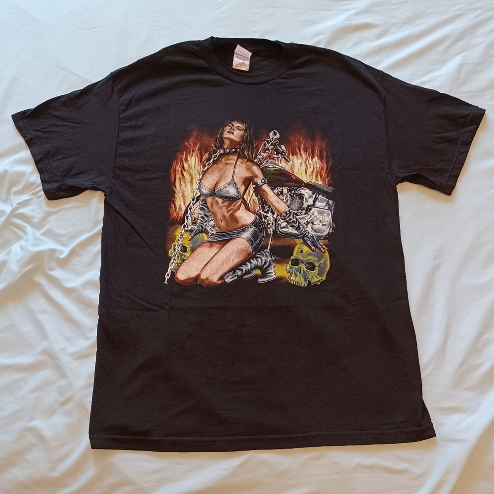 Vintage Y2K Tennessee River BDSM Bondage Biker Lady Black T-Shirt Adult L